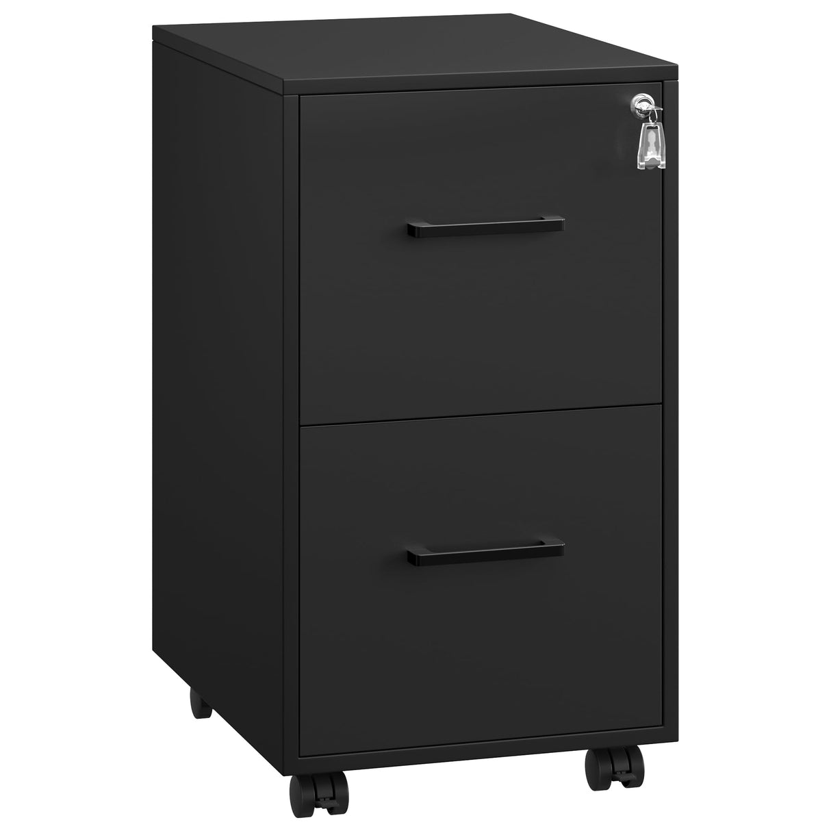 SONGMICS File Cabinet, Pre-Assembled Except Wheels and Handles, Office Filing Cabinet with Lock, for A4, Legal, Letter Sized Documents, 17.7 x 14.4 x 25.4 Inches, Matte Black UOFC112B01 SONGMICS