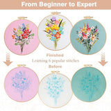 RidaaFri Embroidery Kit for Beginners, Set of 3 Flower Pattern DIY Kits for Adults & Starter, Hand Embroidery Practice Set with Guide & Video Tutorial, Includes Hoop, Needles, Floss