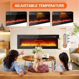 Fireplace, 50 Inch Recessed & Wall Mounted, 750W/1500W Dual Heater, Adjustable Brightness/Carbon Bed Colors/Touch Screen/12 Realistic Ember Color Fireplace, Mount Black PeakPursuit