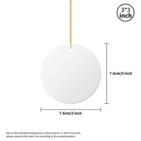 ACRIMAX 20 PCS Sublimation Ceramic Ornament Bulk White 3 Inch Round Blank Hanging Ornament with Gold String for Crafting DIY Personalized Home Decor Bulk ACRIMAX