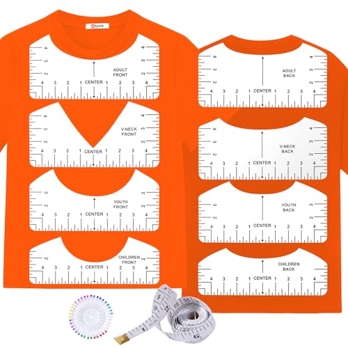 10 PCS T-Shirt Ruler Guide - Tshirt Measurement Tools for Children Youth Adult, V-Neck/Round PVC Rule Rulers Designs Heat Press Accessories for Vinyl Alignment, Heat Press MFJUNS