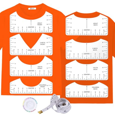 10 PCS T-Shirt Ruler Guide - Tshirt Measurement Tools for Children Youth Adult, V-Neck/Round PVC Rule Rulers Designs Heat Press Accessories for Vinyl Alignment, Heat Press MFJUNS