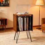 Colitchi Record Player Stand with Vinyl Storage – Compact 12×15in Turntable Tabletop, 27in Tall Mid Century Modern Record Player Cabinet for Small Spaces Colitchi