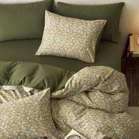 Wake In Cloud - Floral Duvet Cover Set, Cute Vintage Flower Cottagecore Aesthetic for Women Teen Girls, Soft Lightweight Bedding, 3-Piece, Olive Green, Twin/Twin XL Size Wake In Cloud