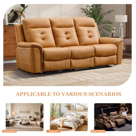 EBELLO Power Recliner Sofa Couch, Breathable Faux Leather Reclining Couches with USB Charging Port, Overstuffed Armrest and Backrest, 3-Seater Electric Recliner Sofa for Living Room, Brown EBELLO