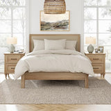 WAMPAT 4 Piece Bedroom Set, Set of 2 Wooden Dressers with 3 Drawers, Set of 2 Rattan Bedside Table Side Tables with Charging Station, 4 Piece Dresser and Nightstand Sets, Oak WAMPAT