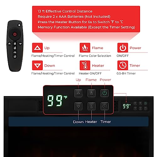 Tangkula 23-Inch Infrared Quartz Electric Fireplace Insert with Remote Control, 1500W Recessed Fireplace Heater with Thermostat, Overheat Protection, 8H Timer, 6 Flame Settings, 5 Flame Brightness