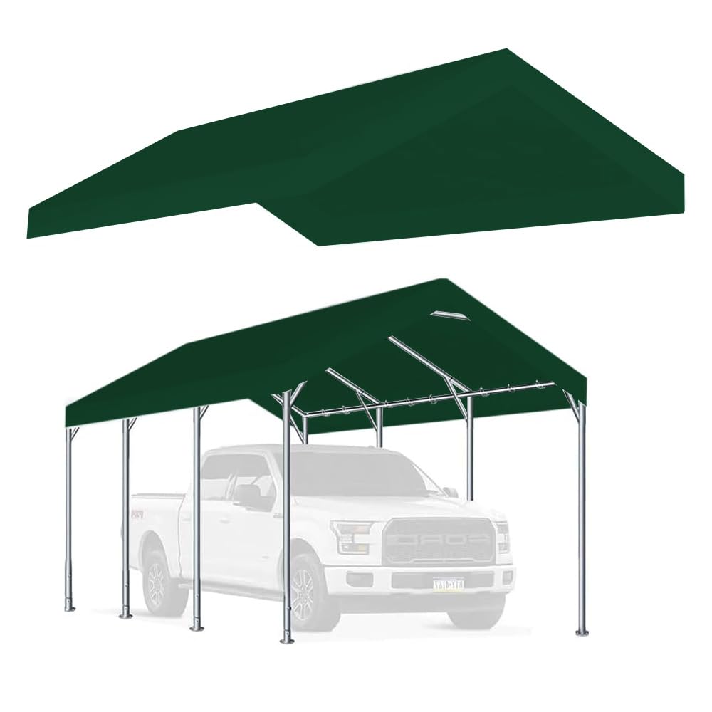 Vanteriam 10'x20' Upgraded Carport Replacement Top Canopy Cover for Car Garage Shelter Tent Party Tent with Ball Bungees Beige (Only Top Cover, Frame is not Included)