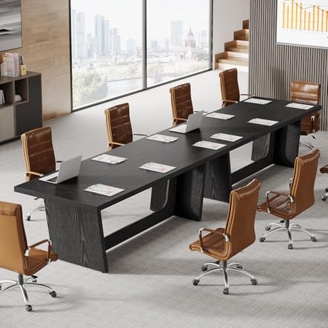 Tribesigns 6 FT Conference Table, 71” Rectangular Meeting Table for Office Conference Room, Large Executive Seminar Desk for 6–8, Heavy-Duty Business Boardroom Table with Wooden Pedestal Base, Black Tribesigns