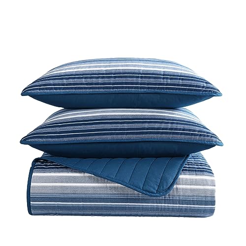 Nautica - Queen Quilt Set, Soft & Breathable Cotton Bedding with Medium Weight Feel, Reversible 3 Piece Bed Set with Matching Pillowcase (Coveside Blue) Nautica
