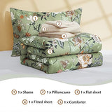 CASAAGUSTO Twin Comforter Set - 5 Pieces Green Floral Bedding Sets, Twin Bed in a Bag with Botanical Butterfly Comforter, Sheets, Pillowcases & Shams for All Seasons CASAAGUSTO