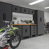 Torin Garage Cabinets Storage System, 9 Piece Included Steel Drawers Rolling Chest,Locked Storage Cabinet, Perfect for Organizing Garage and Tools, 129.92", Black/Grey Torin
