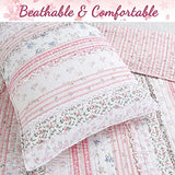 Cozy Line Home Fashions Pink Flower Lace Ruffle Stripe Shabby Chic Girl 100% Cotton Reversible Quilt Bedding Set, Coverlet, Bedspread (Pink Lace, King - 3 Piece: 1 Quilt + 2 Shams) Cozy Line Home Fashions