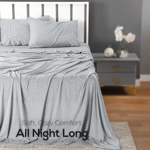 Utopia Bedding FullSheet Set - Jersey Knit Sheets 4 Piece – Cotton – Soft T-Shirt Stretchy Sheets (Heather Light Grey) Utopia Bedding