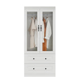 TemkTuek Modern White Armoire Wardrobe Closet with Doors, Large Capacity with 4 Drawers, Hanging Rods and Shelves for Bedroom Storage 63.0" W x 20.47" D x 70.87" H (72-27) TemkTuek