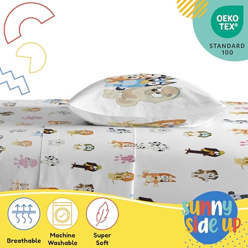 Sunny Side Up Bluey & Friends Twin Sheet Set - 3 Piece Kids Bedding Set Includes Pillow Cover - Super Soft Microfiber Sheets Sunny Side Up