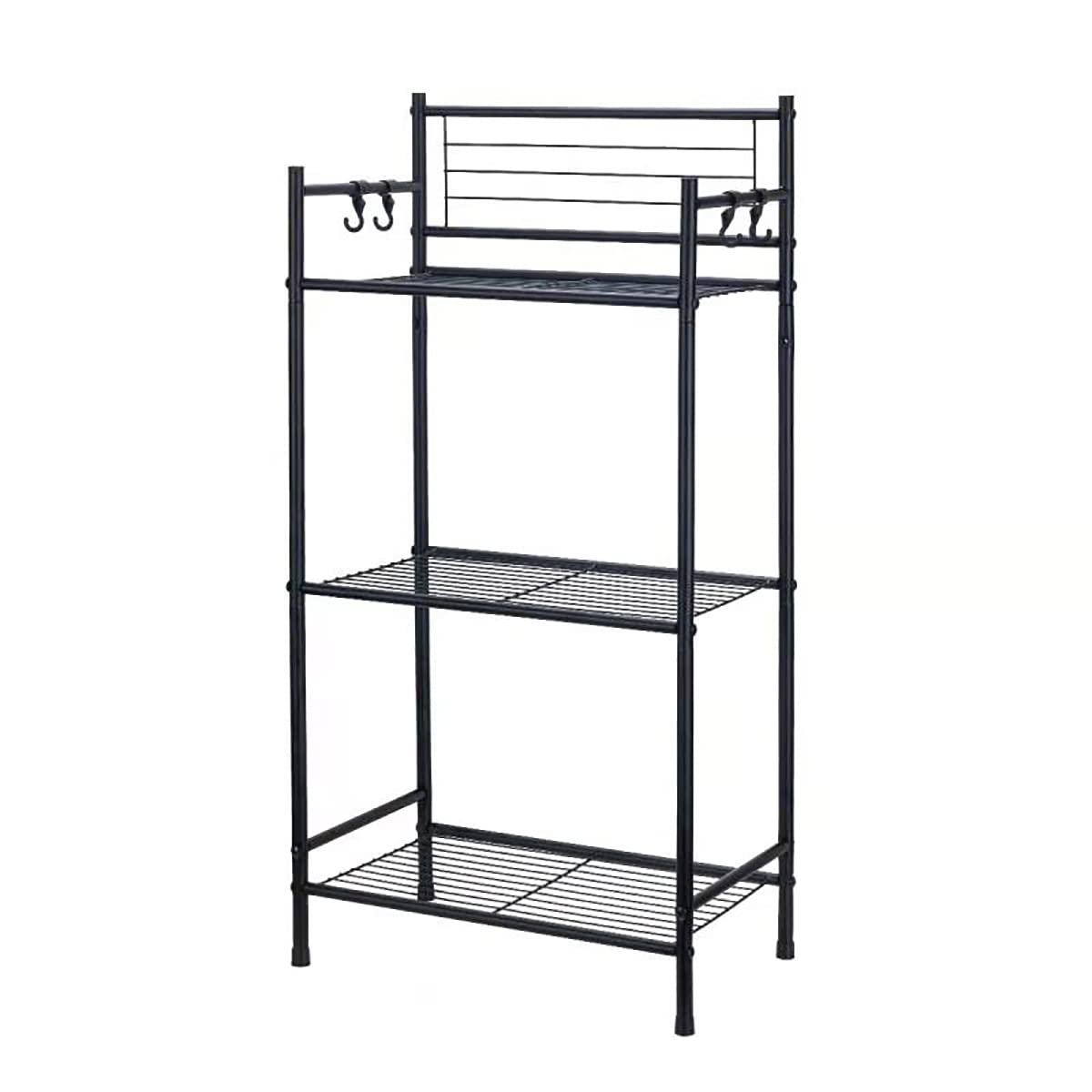 L&H UNICO 3-Shelf Tier Standing Unit Storage Wire Shelving Multipurpose Rack Organizer with 4-Hooks for Bathroom Laundry Kitchen Office, Black L&H UNICO