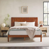 Walker Edison Queen Transitional Vertical Slatted Headboard Solid Wood Bed, Queen Size, Brown Walker Edison