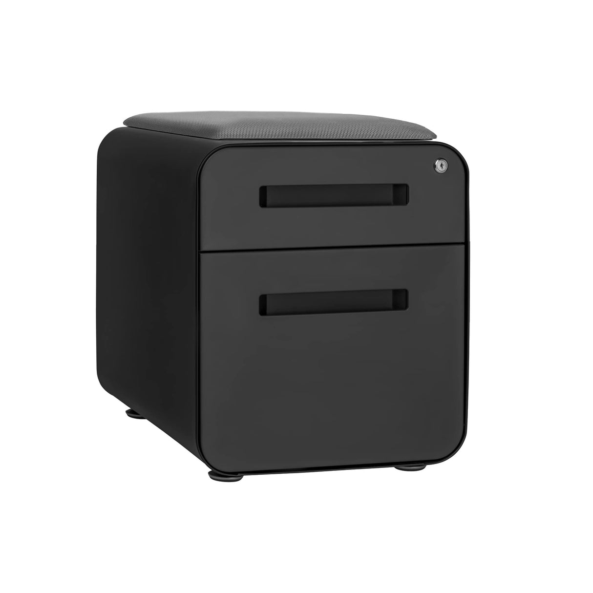 Laura Davidson Furniture STOCKPILE Mini Seated 2 Drawer Mobile File Cabinet with Removable Magnetic Cushion Seat - Short Version, Metal Filing Cabinet, Pre-Assembled, Black with Grey Cushion Laura Davidson Furniture