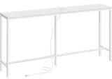 SUPERJARE Console Table with Outlet, 63 Inch Sofa Table with Charging Station, Narrow Entryway Table, Skinny Hallway Table, Behind Couch Table, for Living Room, Plants, White SUPERJARE