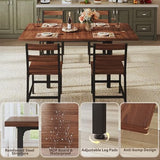 Dining Table Set for 4, Extendable Kitchen Table Set with 4 Chairs, Curved Backrest, Dining Room Table with Solid Metal Frame & MDF Board, for Kitchen Room and Small Spaces, Easy Assembly, Walnut ALEXNUTRE