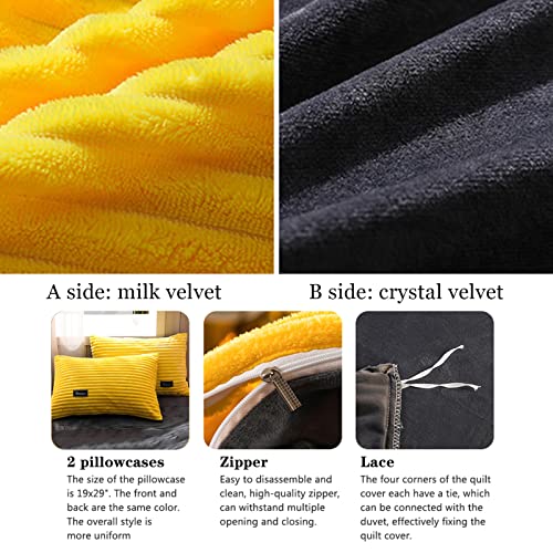 GZYZPDF Queen Duvet Cover Set,Single Quilt Cover Corduroy Soft Comforter Cover Full Size Duvet Covers Bedding Sets Crystal Velvet 4 Pieces-Yellow Queen:220x240cm(86.6x94.5) GZYZPDF