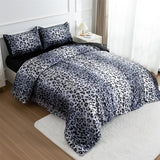 A Nice Night Leopard Printed，Silver Grey Satin Silky Soft Quilt Sexy Luxury Super Soft Microfiber Comforter Quilt Bedding 5PCS Comforter Set, Light Weighted (Silver, Queen(88-by-88-inches)) A Nice Night