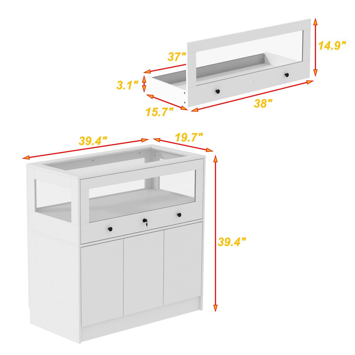 TAMUNE Armoire Bedroom Island Wardrobe Closet Island with Glass Drawer & 3 Doors, Island Glass Dresser Closet Island for Bedroom Cloakroom Store White (39.3”W x 19.6”W x 39.3”H) TAMUNE