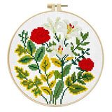 Zhenqing Rose and Lily Cross Stitch Kit for Beginners - 11CT 24x24cm Pre-Printed Pattern with Embroidery Hoop, Threads & Tools, Floral Design(70519)