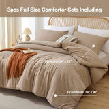 ROSGONIA Comforter Full Size for Girls Boys Teens Taupe Brown, 3pcs(1 Boho Tan Comforter & 2 Pillowcases), Lightweight Dorm Bedding All Season Bed Set