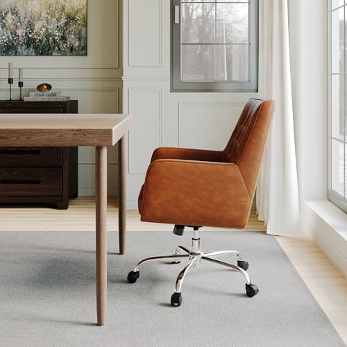 COLAMY Verso Home Desk Chair with Armrest, Leather Swivel Office Chair Adjustment Height with Wheels,Comfortable Padded Seat, Brown COLAMY