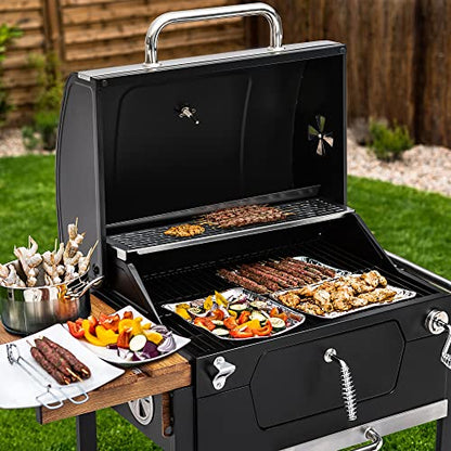 Royal Gourmet CD1824M 24-Inch Charcoal Grill, BBQ Smoker with Handle and Folding Table, Perfect for Outdoor Patio, Garden and Backyard Grilling, Black, Medium