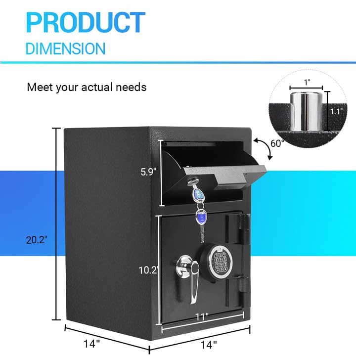 Greenvelly 80LBS Depository Safe with Drop Slot, 2.6 Cub Anti-Theft Cash Drop Safe with Electronic Lock for Home, Fire Proof Heavy-Duty Drop Box Waterproof, Depository Safe Box for Office Hotel 2 Keys Greenvelly