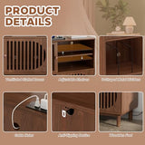 Large Record Player Stand with Storage & LED Lights, Vinyl Record Storage Cabinet with Charging Station Holds Up to 350 Albums, Mid Century Modern Turntable Stand for Living Room (Walnut) YKVIQBY