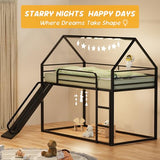 Varmsteda Bunk Bed Twin Over Twin for Kids with Slide and Ladder, Metal Floor Bunk Bed Frame with Full-Length Guardrail, Space-Saving Bunk Beds, Black Varmsteda
