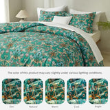 mixinni Farmhouse Boho Comforter Set Queen Size - 3 Piece Lightweight All Season Bedding Set with Fluffy Comforter & 2 Pillow Shams, Floral Botanical Design, Soft Breathable Microfiber mixinni