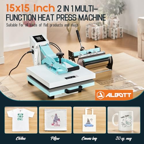 SPECRAFT 2-in-1 Heat Press, 15x15 Industrial Digital Sublimation Machine for T-Shirts, Mugs (30oz) and More, Blue, Ideal for DIY & Professional Use SPECRAFT