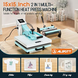 SPECRAFT 2-in-1 Heat Press, 15x15 Industrial Digital Sublimation Machine for T-Shirts, Mugs (30oz) and More, Blue, Ideal for DIY & Professional Use SPECRAFT
