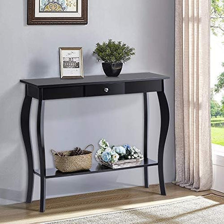 ChooChoo Narrow Console Table with Drawer, Chic Accent Sofa Table, Entryway Table, Black ChooChoo