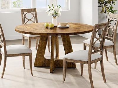 IDEALHOUSE 47" Round Dining Table Set for 4 to 6, Farmhouse Kitchen Table with Wooden Top and Pedestal Base, Circle Dinner Table for Dining Room, Kitchen Room - Rustic (No Chairs)