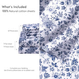 RUVANTI 6 Pcs Cotton Sheets - 100% Natural Cotton Soft, Lightweight & Breathable Crispy Percale Bed Sheets, Queen Sheet Set 16" Deep Pockets, Wild Flower RUVANTI