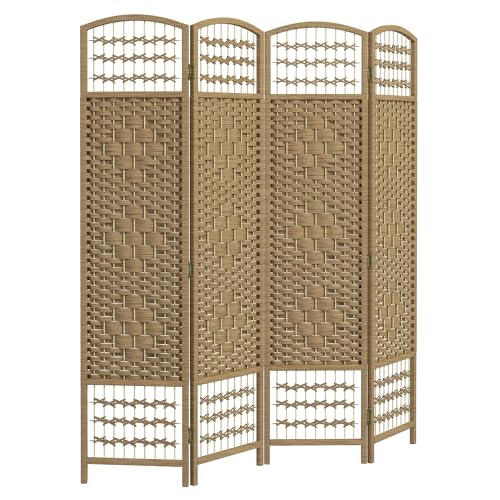 HOMCOM 3 Panel Room Divider, Folding Privacy Screen, 5.6' Room Separator, Wave Fiber Freestanding Partition Wall Divider, Natural - WoodArtSupply