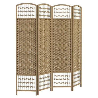 HOMCOM 3 Panel Room Divider, Folding Privacy Screen, 5.6' Room Separator, Wave Fiber Freestanding Partition Wall Divider, Natural