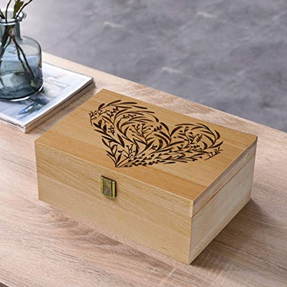 EXISTING Wooden Memory Keepsake Box, Floral Heart Engraved Keepsake Boxes with Lids, Memory Box for Keepsakes for Anniversary, Wedding, Memory, - WoodArtSupply