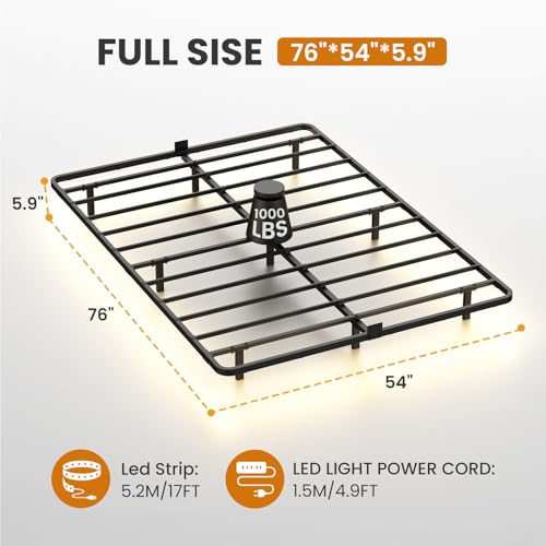 Kaelidra Full Size Floating Bed Frame with Smart LED Lights, Heavy Duty Metal Platform Floating Bed Frame, No Box Spring Needed, Easy Assembly, Noise Free Kaelidra