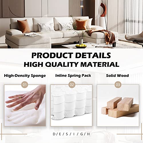 YESHOMY Convertible Sectional Sofa U-Shaped Couch with Soft Modern Cotton Chenille Fabric for Living Room, Oversized Seats with Comfortable Backrest, Beige