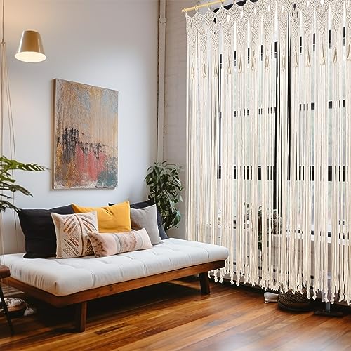 Osunnus Boho Macrame Curtain Handmade String Curtain with Tassel Large Macrame Wall Hanging Boho Room Divider Art Decor for Living Room Bedroom Bohemian Wedding Party Decor, 2 Panels 79" L x 35" W Osunnus