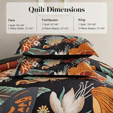 Tyrot 3 Piece Black Boho Floral Full/Queen Quilt Sets Reversible Farmhouse Botanical Lightweight Bedspread Coverlet with 2 Shams Butterfly Microfiber Bedding Quilts Set for All Season, 90''x96'' Tyrot