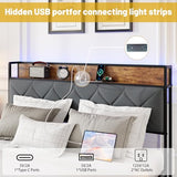 King Size Metal Platform Bed Frame with 2 Storage Drawers, LED Light, Velvet Headboard with USB Port - Heavy Duty, Brown Wooden Panel, No Box Spring Needed - King Bed Frame with Storage (Brown, King) LUBEDCY