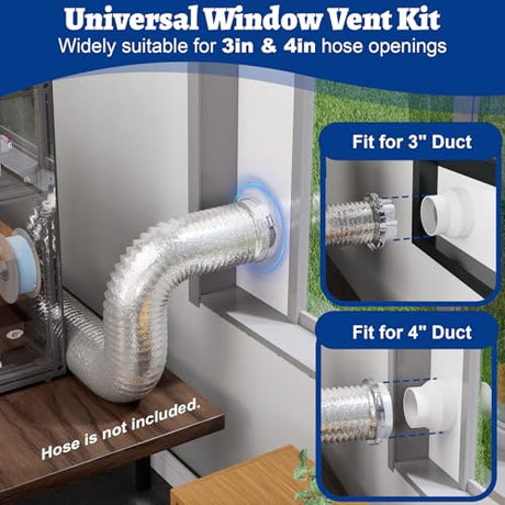 Wintcomfort Window Vent Kit with Louvered Vent Cover Fit for 3" and 4" Vent Hose, Adjustable Window Seal Panels for 3"/4" Exhaust Ventilation Duct of Laser Engraver/3D Printer Enclosure, Dryer Wintcomfort